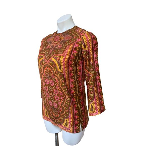 Vera Neumann Vintage 1960s Print Shirt Orange Pink Size XS/S - Picture 5 of 9